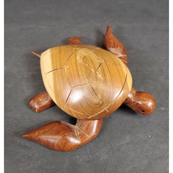 Hand-Carved Wooden Turtle Figurine 3.5″×3.5″ Rustic Wood Decor - Picture 1 of 5